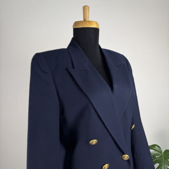 Vintage Talbots Navy Worsted Wool Double Breasted Blazer Gold Buttons, USA Made - Picture 2 of 13